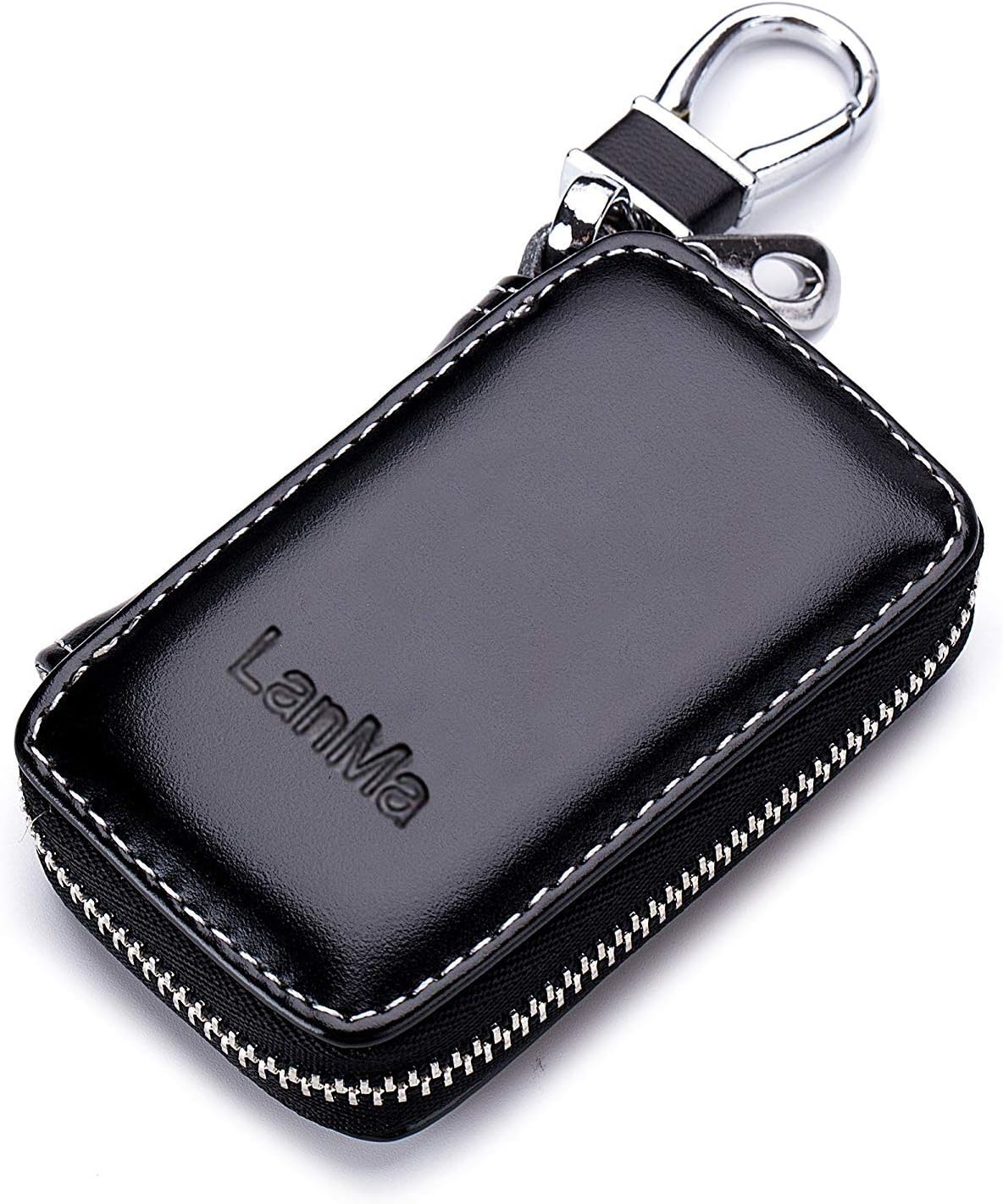 LanMa Leather Car Key Case Holder Chain Bag With Zipper For Remote Key Fob