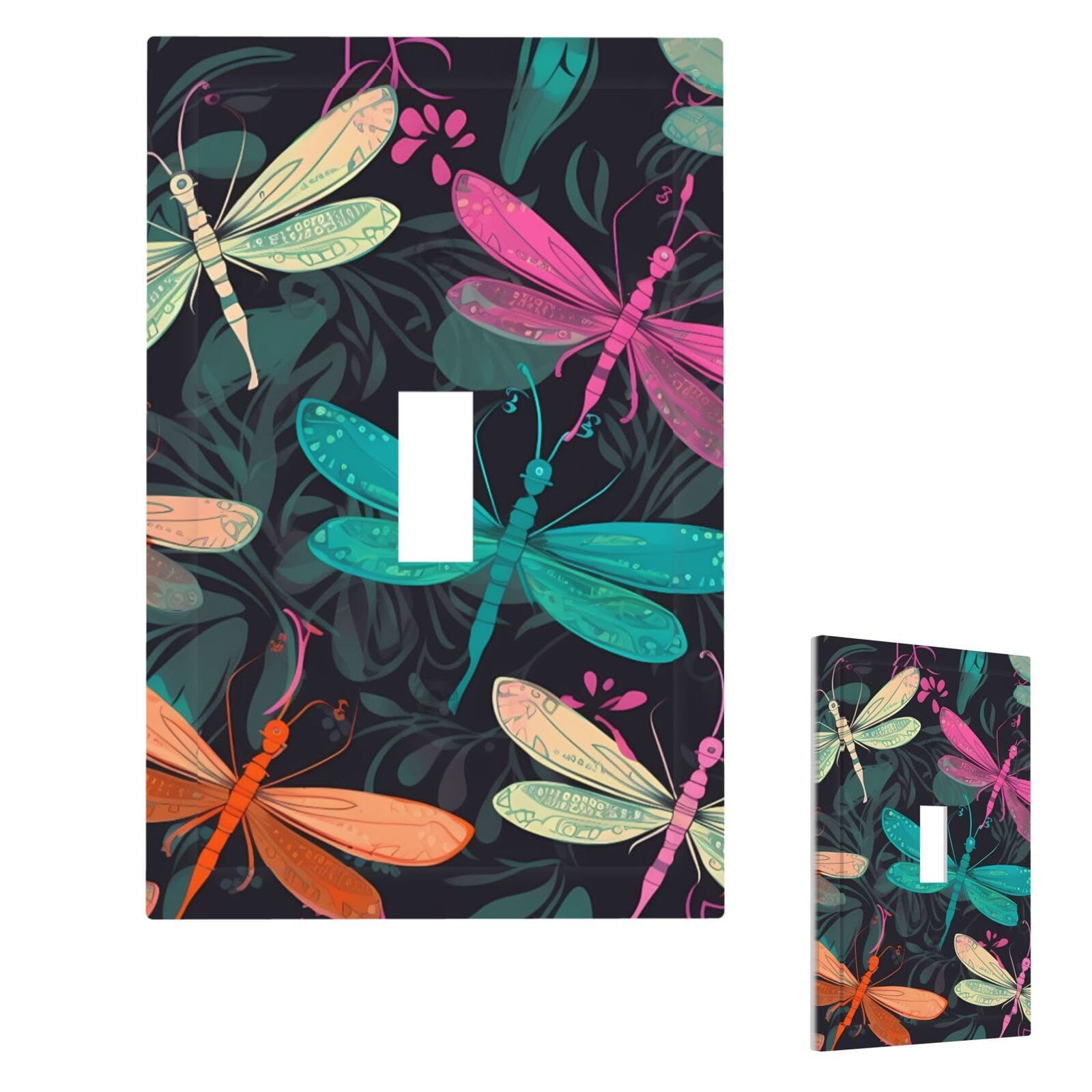 Cute Dragonfly Wall Plate Cover Modern Decorative 1 Gang Light Switch Cover Unbreakable Receptacle Outlet Covers For Living Room Bedroom Home Decor Single Toggle