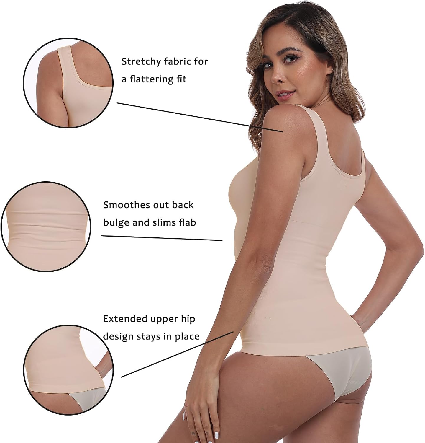 YIOIOIO Women Shapewear Tummy Control Compression Body Shape Tank Top | Seamless 4-way stretch, back support, breathable nylon-spandex, anti-roll hem, daily layering