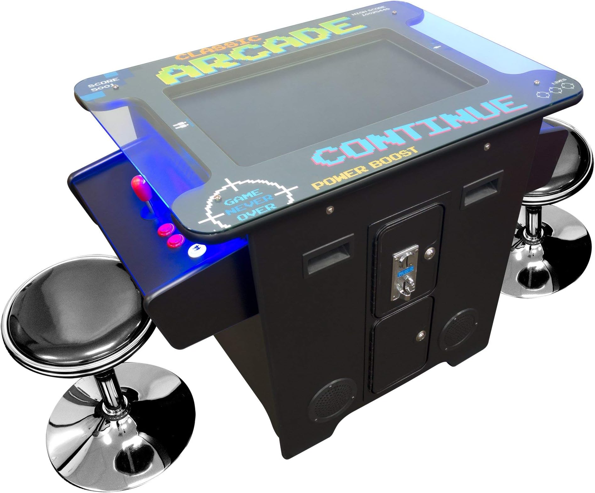 Creative Arcades Full Size Commercial Grade Cocktail Arcade Machine | 2 Player | 60 Games | 22" LCD Screen |Square Glass Top | 2 Sanwa Joysticks | Trackball | 2 Stools Included | 3 Year Warranty