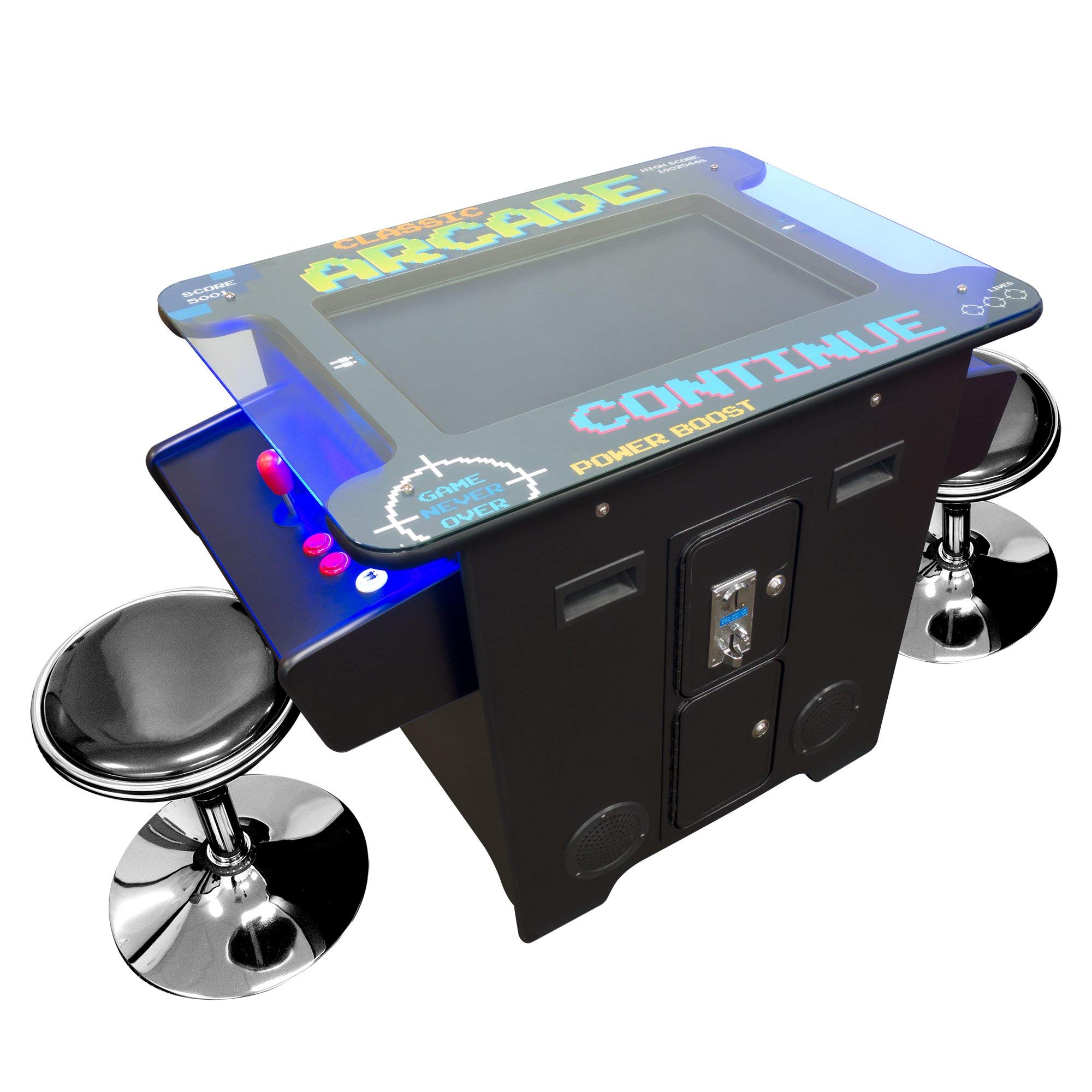 Creative Arcades Full Size Commercial Grade Cocktail Arcade Machine | 2 Player | 60 Games | 22" LCD Screen |Square Glass Top | 2 Sanwa Joysticks | Trackball | 2 Stools Included | 3 Year Warranty