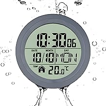 Lancoon Digital Shower Clock with LCD Display, Silent Waterproof Wall Decoration, Suction Cup with 4 Suction Cups, Shows Time Temperature Date Day of the Week for Bathroom