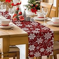 Vista 7 de Camino de mesa de copos de nieve rojos de 36 pulgadas de largo para decoración de mesa de comedor, camino de mesa de lino de algodón lavable, camino