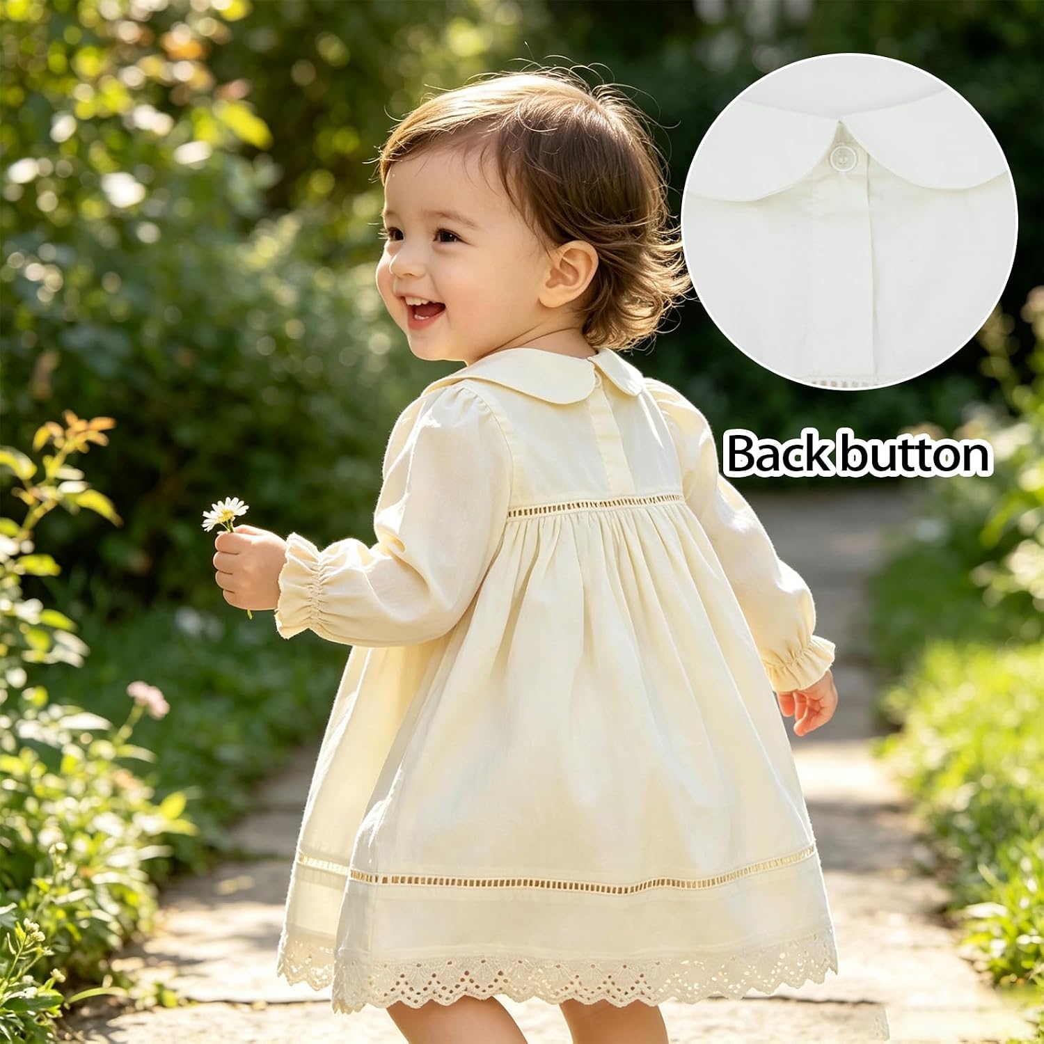 Toddler Baby Girl Peter Pan Collar Dress Girls Lace Embroidery White Princess Dresses for Baby Birthday Baptism