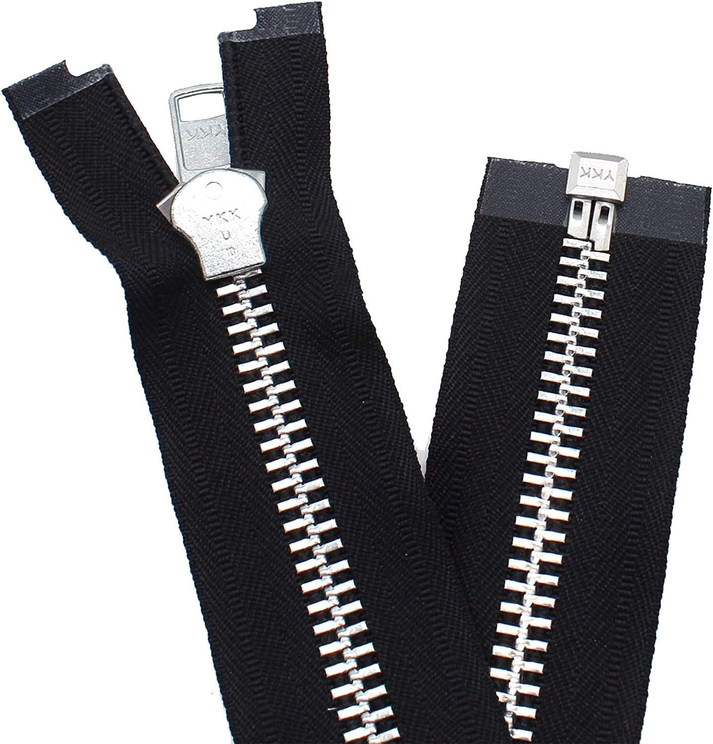 #5 Aluminum Medium Weight Black Metal Separating YKK Long Length Zipper - Choose Length - Color Black - 1 Zipper Per Pack - Made in The United States (100" Inches)