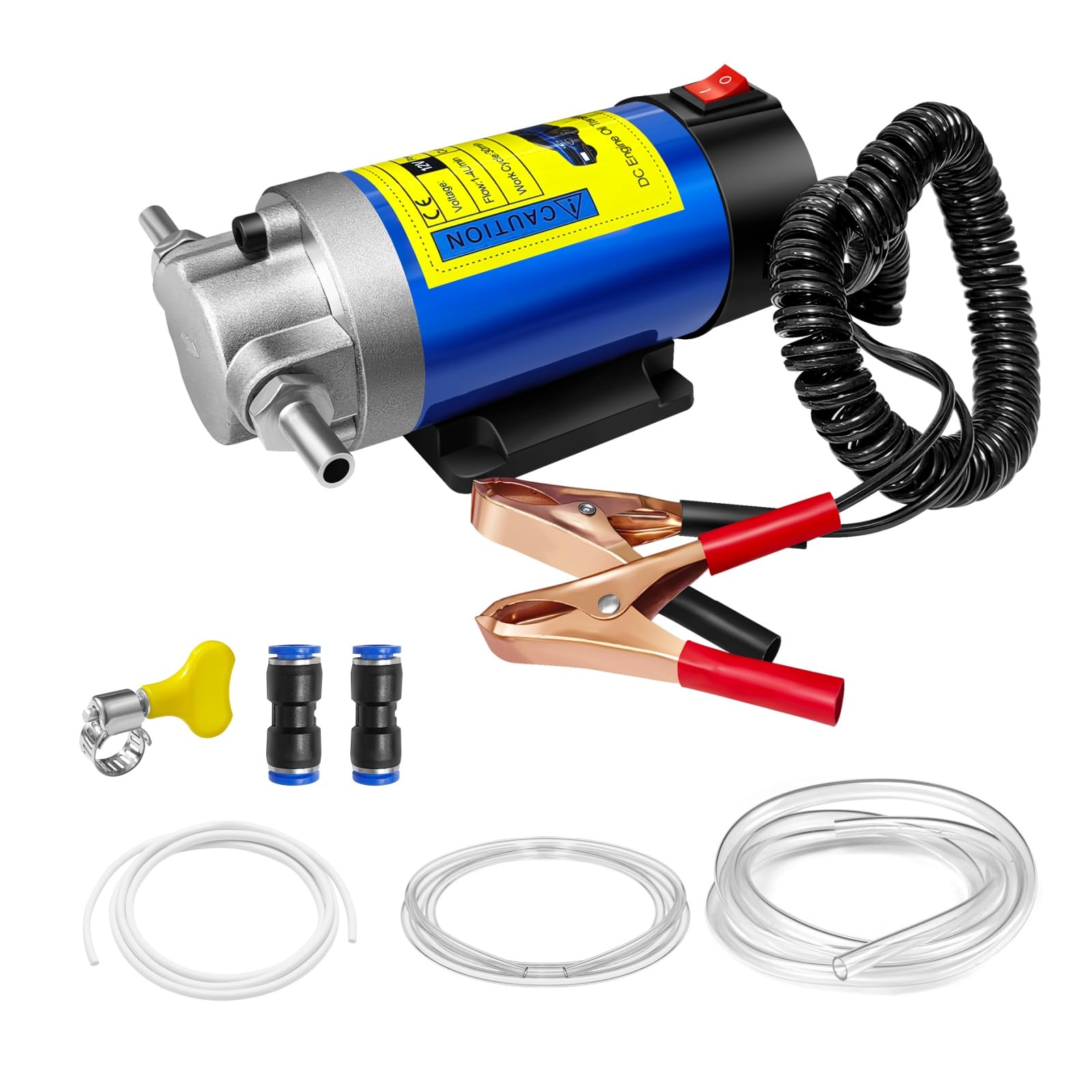 Pompe à Huile Diesel 12V 100W – Pompe de Vidange Moteur Électrique, Faible Bruit, Débit 1-3 L/min, Corps en Fonte + Moteur Cuivre Pur, avec 3 Tuyaux – Pour Voiture, Bateau, Moto