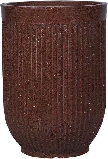 Bonkaso 24 Inch Burj Khalifa Ribbed Planter for Indoor &amp; Outdoor Use | Round Heavy Duty Polymer Flower Pot | Lightweight W...