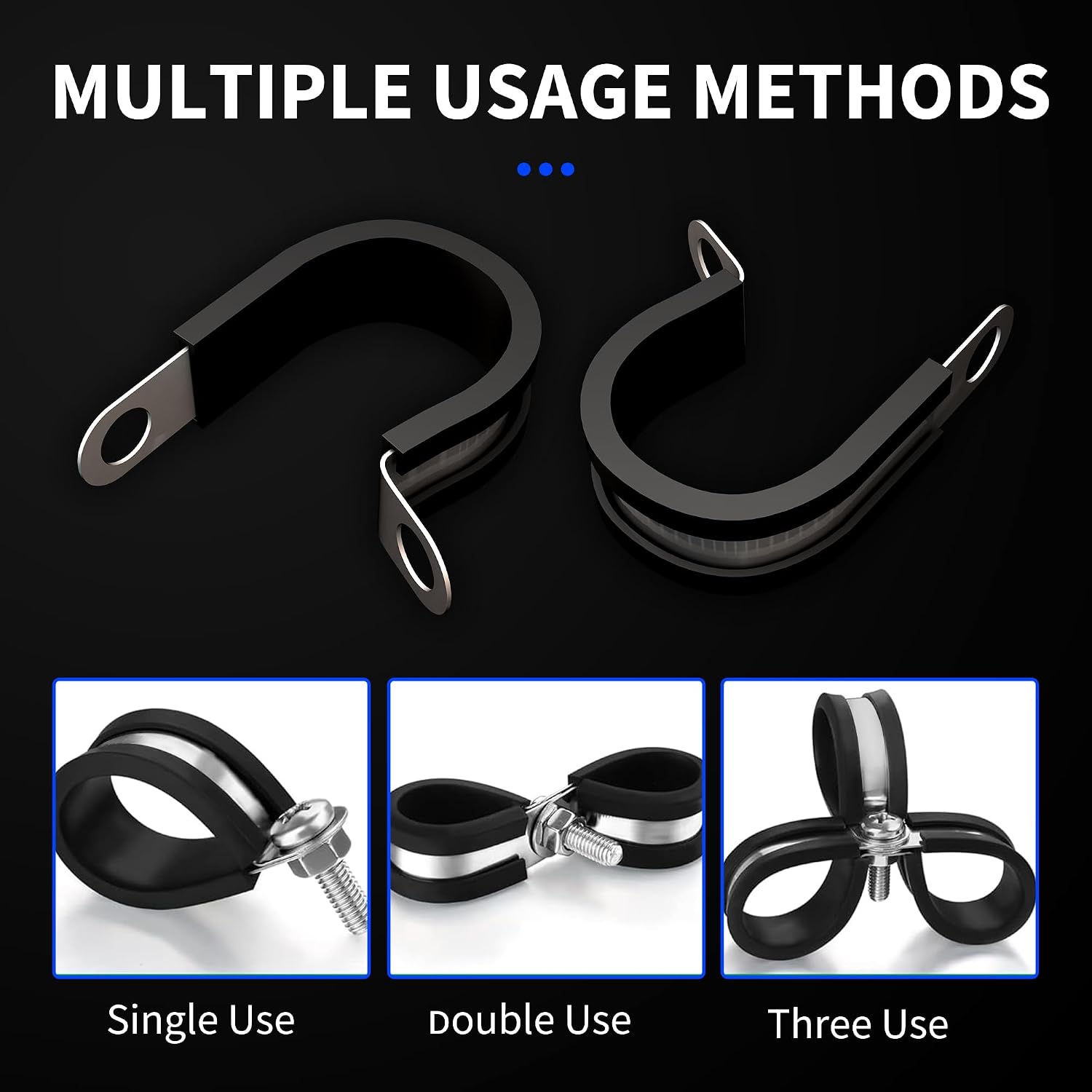 20Pcs 3/8" Fuel Line Tubing Mounting Clamps 304 Stainless Steel Cable Clamp, Rubber Cushioned Insulated Metal Clamp, Tube Holder Automotive Cable Wire Clamps for Tube Pipe or Wire Cord Installation