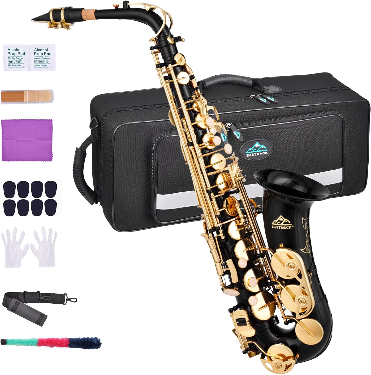 Alto Saxophone for Beginner, E Flat Black Lacquer Alto Saxophone, E Key Sax with Hard Case Mouthpiece Pads Neck Strap Reeds Cleaning Cloth Gloves (Black)