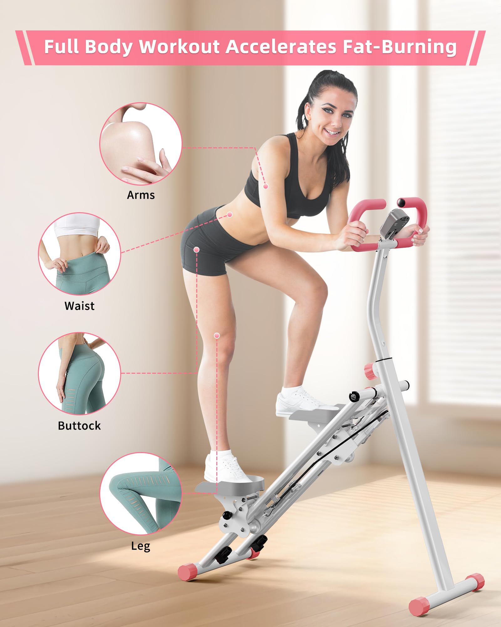 Stepper Escalier pour Maison, Vertical Climber Appareil de Fitness avec Guidon pour Entraînement Complet, Machine à Grimper Stable & 3 Hauteurs Réglables, Pliable