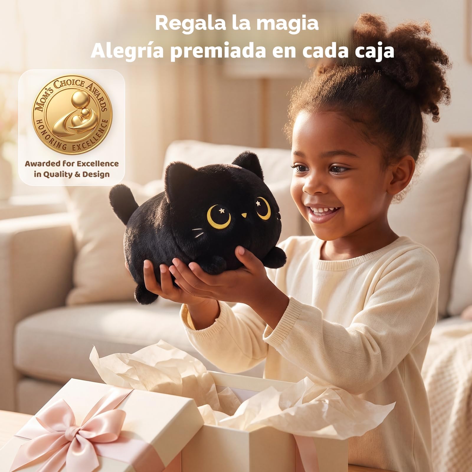 Mewaii 20CM Peluche Pequeños Gato Negro con Ojos de Luna-Suave y Lindo Cojín de Peluche para Abrazar - Ideal para Niños, Regalo para Navidad, Cumpleaños y Más