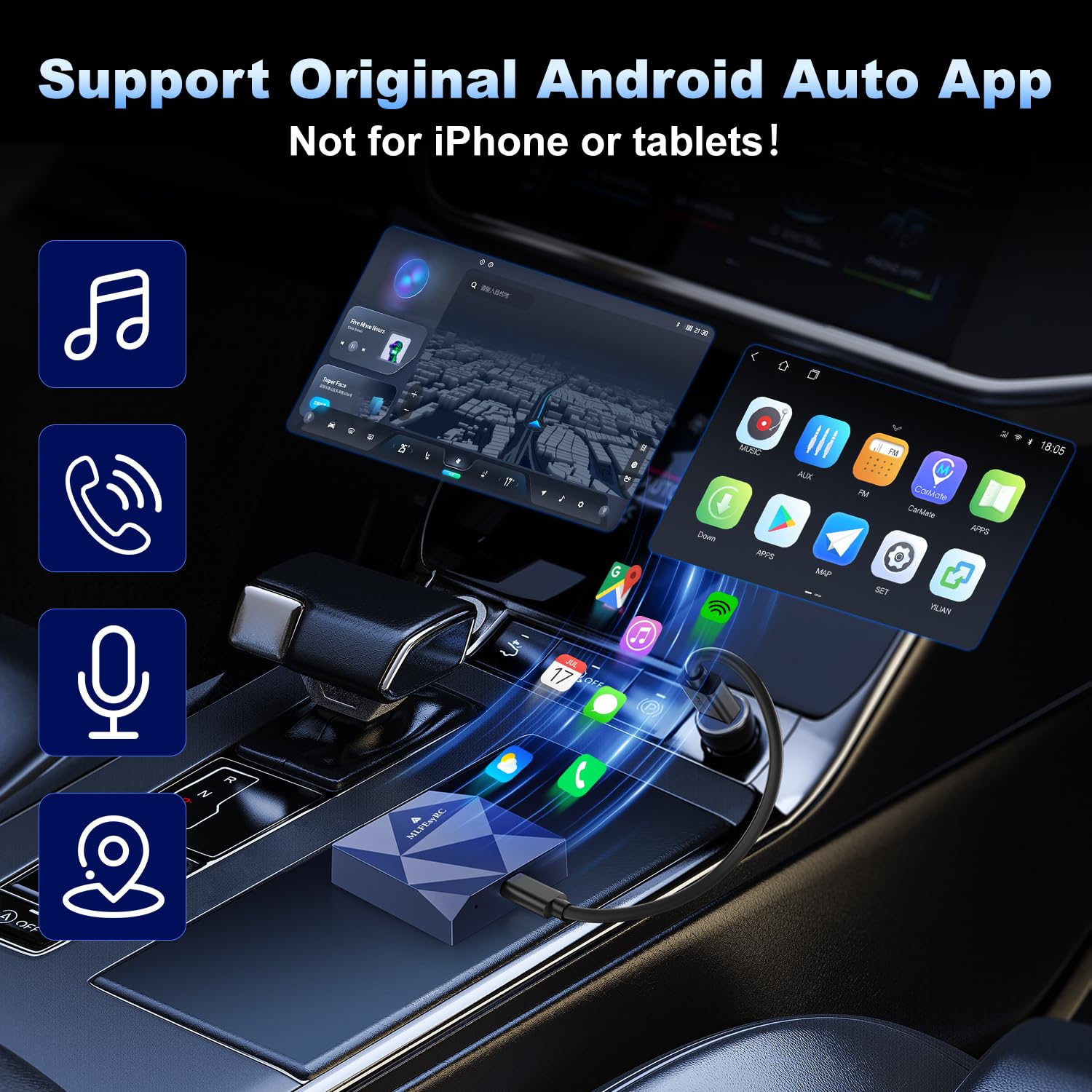 Android Auto Wireless Adapter for Factory Wired Android Auto Cars from 2016, Converts Wired to Wireless, Support NFC Quick Connect, Plug & Play Low Latency and Easy to Install