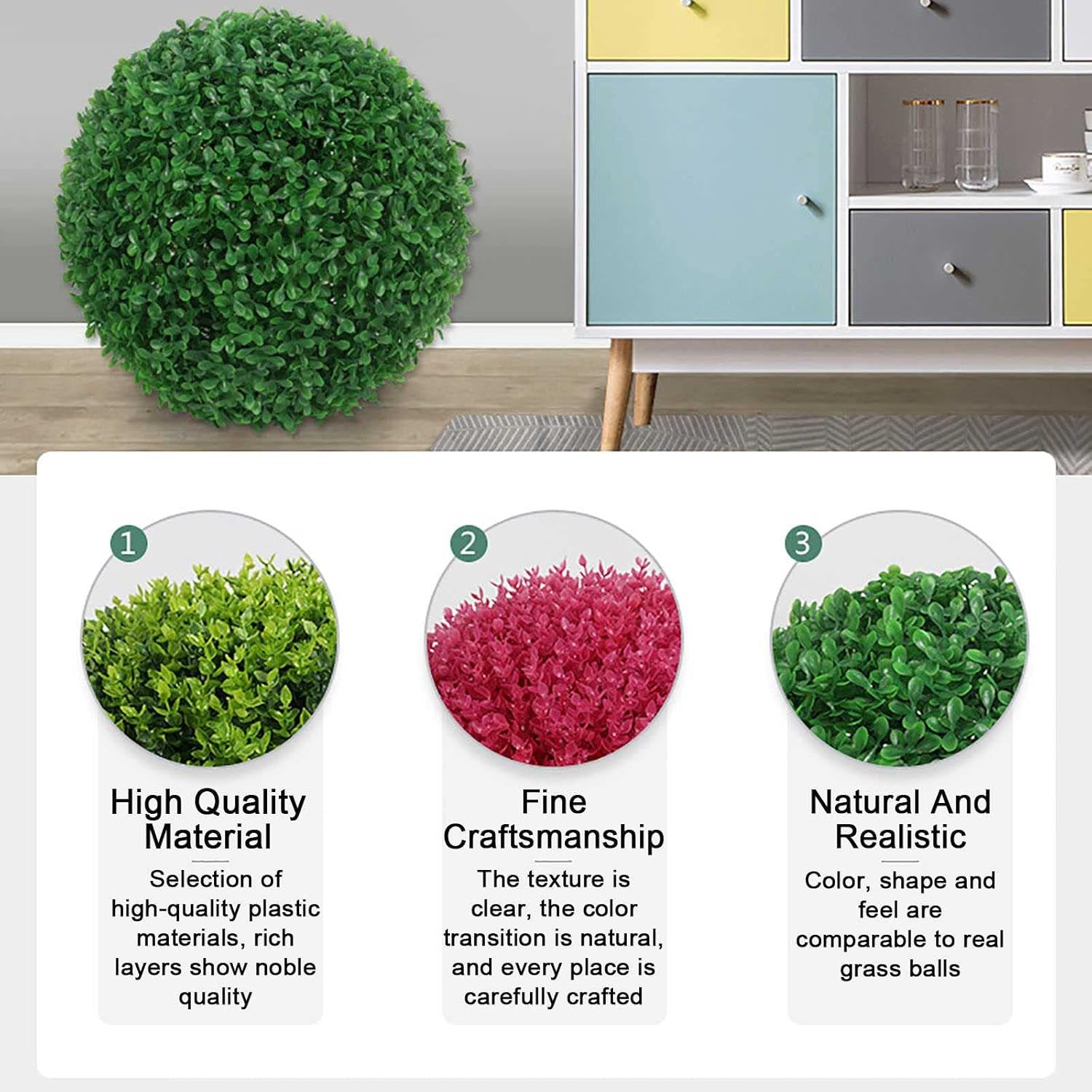 JZWLW Simulation Plant Grass Ball, Artificial Boxwood Balls, Round Faux Plant Decorative Grass Balls for Backyard Balcony Garden Wedding Party Home Office, 6 Optional Colors -