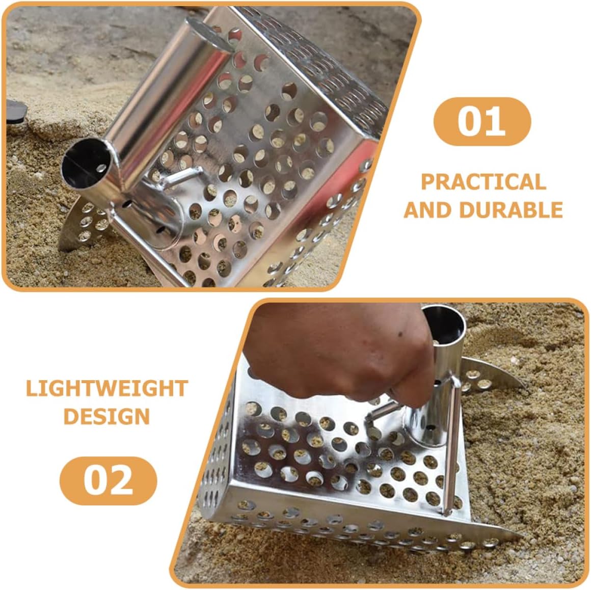 BESPORTBLE Metal Detecting Sand Scoop Stainless Steel Treasure Hunting Tool Ergonomic Handle for Beach and Underwater Sifting Construction for Efficient Soil and Sand Separation