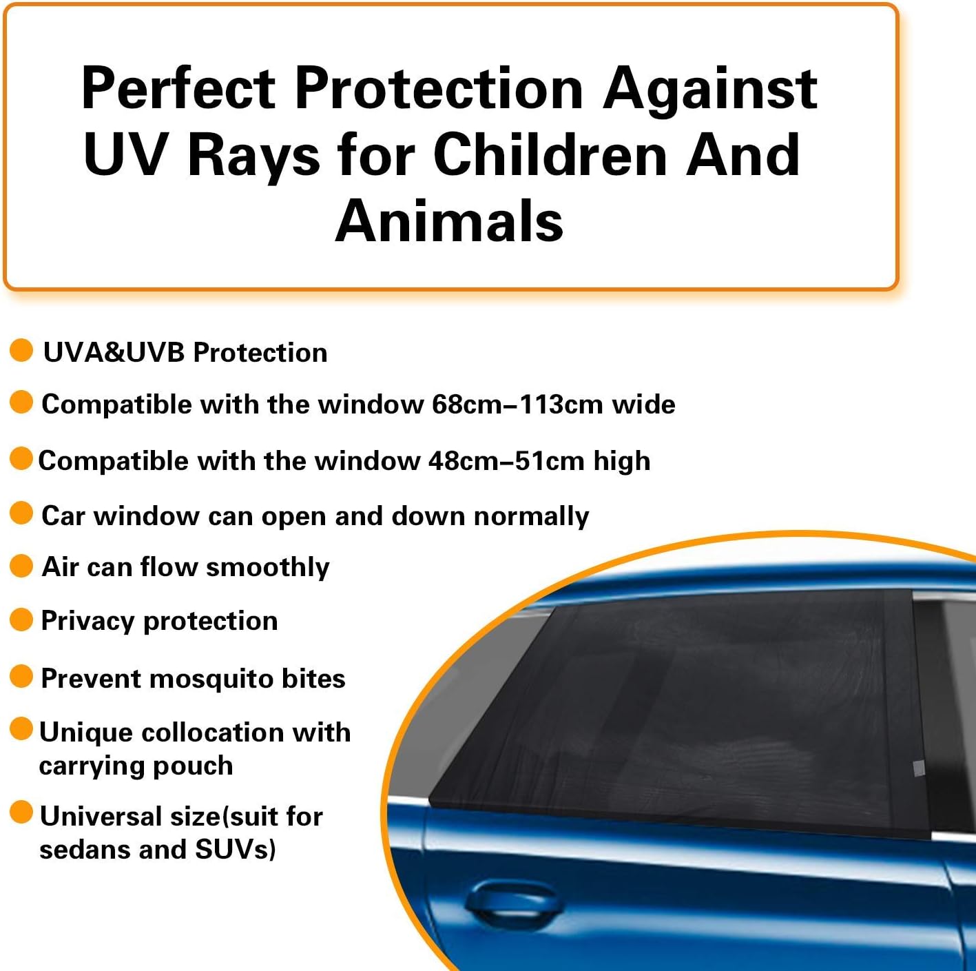 4 Pack Car Side Window Sun Shade, Car Sun Shade Blocking Car Mosquito Net for Baby - Car Side Rear Sun Shade with UV Rays Protection, Fit Most of Vehicle - 2 Pack for Front Window and 2 Pack for Back