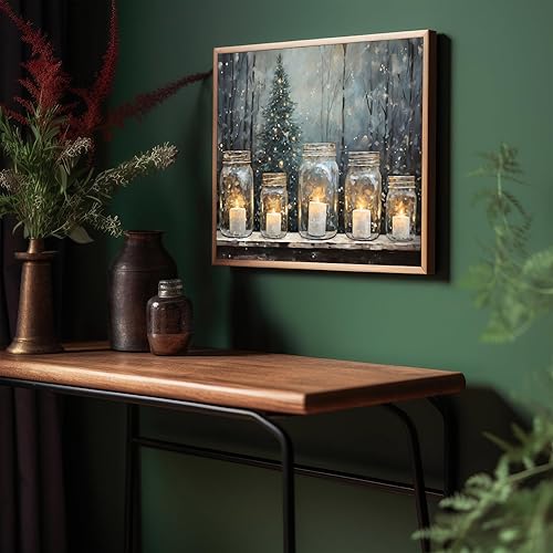 Miniatura 5 de Póster de pared vintage de Navidad, póster rústico de Navidad, imagen de invierno con velas en tarros de masón, arte de pared imprimible para