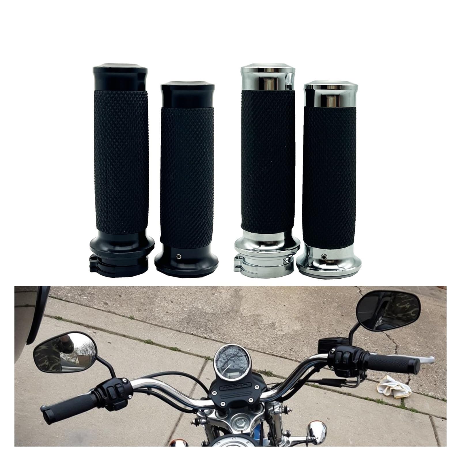 125mm Black Aluminum Hand Grips For Harley Sportster, Dyna, Softail, Touring (1996-2017) - Pair With End Caps 6 thumbnail image