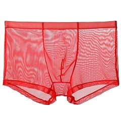 Mens Boxer Briefs Underwear Mid-Rise Transparent Mesh Panty Underpant Big Tall Boys Pouch Breathable Comfy Panties