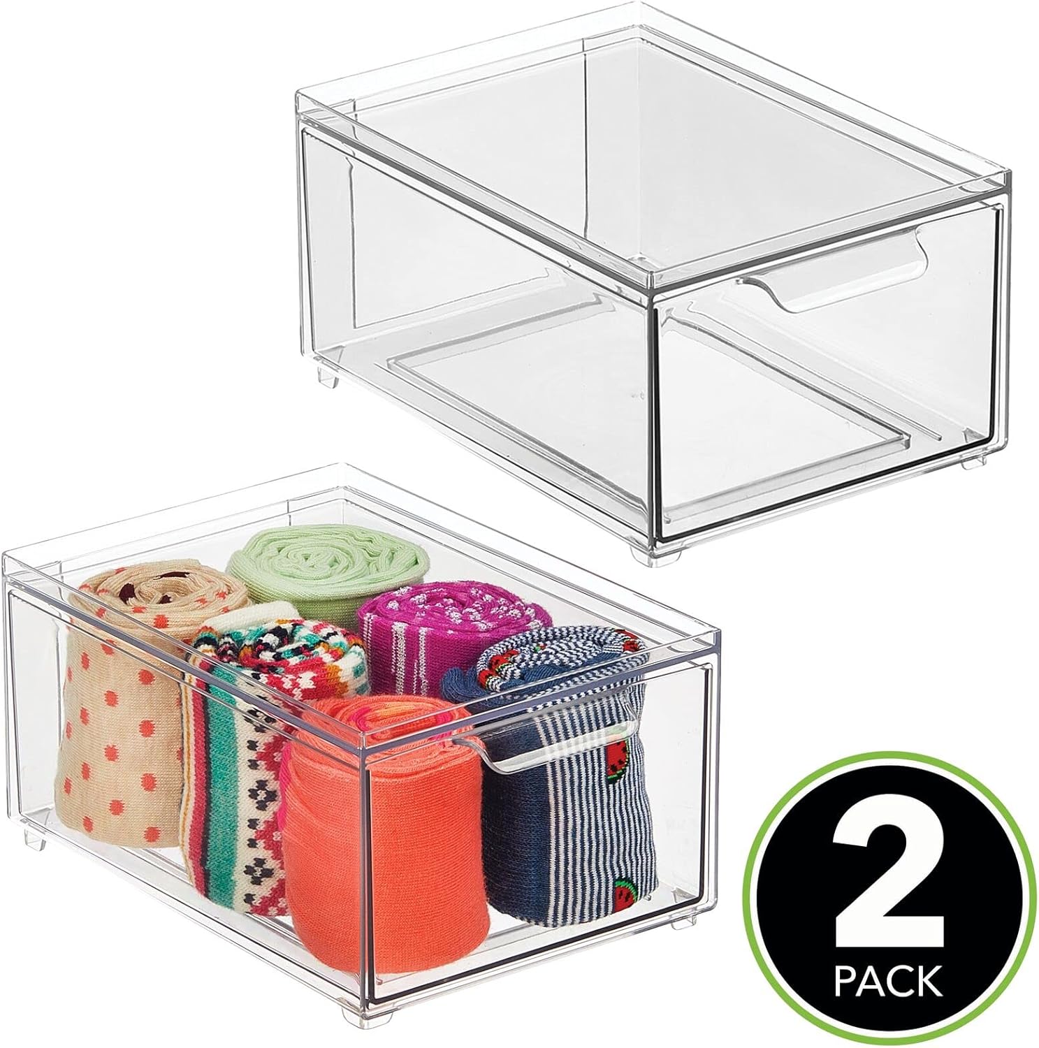 Buy mDesign Stackable Storage Containers Box with 2 PullOut Drawers Stacking Plastic Drawer