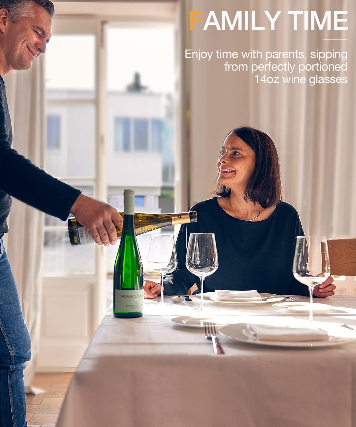 LUNA & MANTHA White Wine Glasses Set of 4, Crystal Wine Glasses with Stem, Hand Blown 14oz, Perfect for Red，White Gift Packaging for Daily Use, Father's Day, Wedding Anniversary or Birthday - Image 2