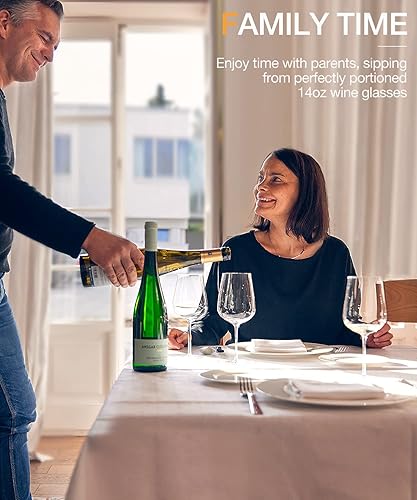 Miniatura 2 de LUNA & MANTHA Juego de 4 copas de vino blanco con tallo, sopladas a mano de 14 onzas, perfectas para embalaje de regalo rojo y blanco para uso