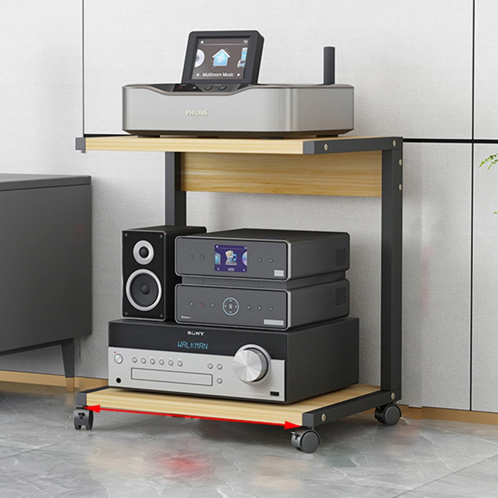 SXYKXYDL AV Media Stand Corner Shelf With Height Adjustable Wooden Shelves - Modern with Wheels Audio-Video Media Stand Stereo Racks