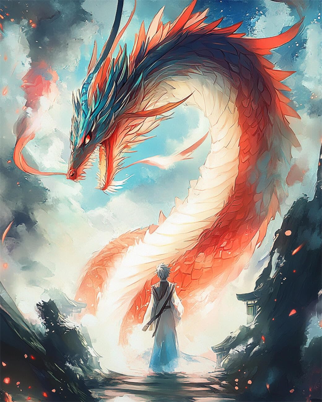 AYAOYANGGO Animal DIY Beading Embroidery Kit Colorful Dragon Beadwork Craft Kit for Beginners,Needlework Set,Preprint Pattern Decor Wall Art 50x60cm