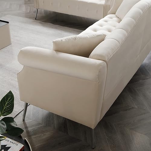 Miniatura 6 de Holaki Chesterfield - Sofá de terciopelo de 59.4 pulgadas, moderno, tapizado, clásico, con botones copetudos, con brazos enrollados, patas de metal