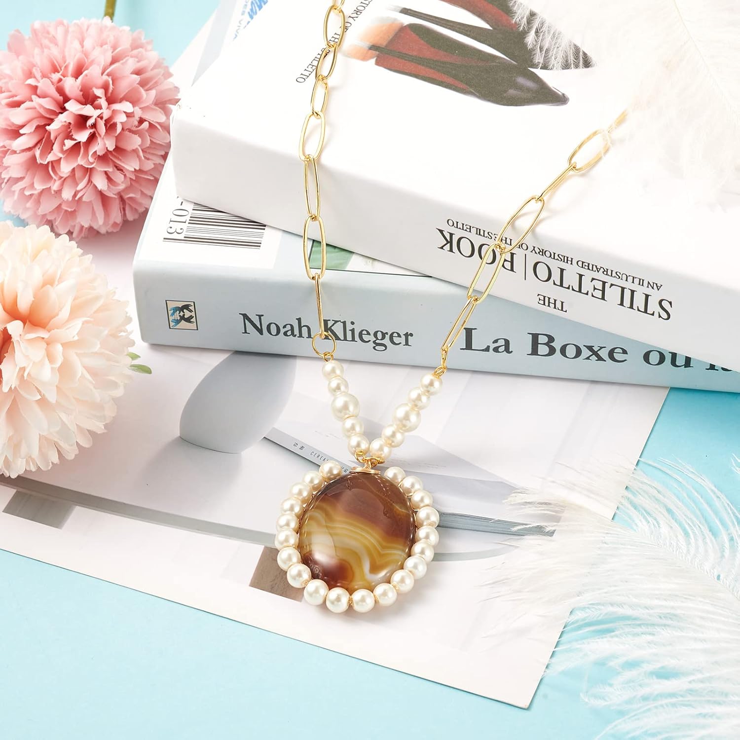 FASHEWELRY 10Pcs Natural Oval Gemstones Cabochon Flatback Semi-Precious Stone Beads Striped Agate Dome Cover Cab No Hole for Jewelry Making, 40x30mm