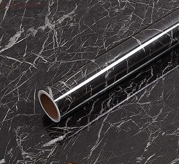 Elegant Black Marble Adhesive Paper Peel Stick Granite Vinyl Roll Countertop Adhesive Paper Wallpaper Stickers,15.8inch by 79inch