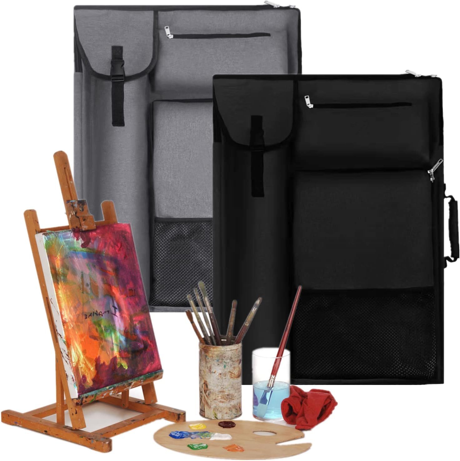 TreochtFUN Art Bags for Supplies Portfolio Case 19 X 25.5 for Storage A2 Canvas Board A3 Sketchbook - Carrying Artwork with Backpack & Tote-handle