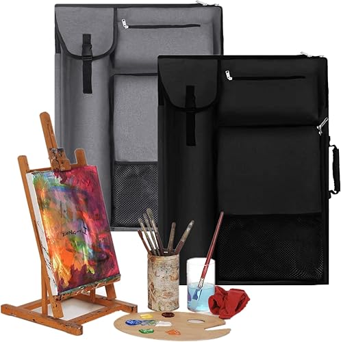 Miniatura 4 de Portafolio de arte 19 x 25, estuche portafolio de dibujo con mochila para artista, carpeta de portafolio para ilustraciones, tablero de lienzo