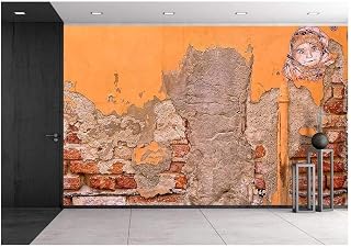 wall26 - Painting on Old Weathered Brick Wall - Removable Wall Mural | Self-Adhesive Large Wallpaper - 66x96 inches