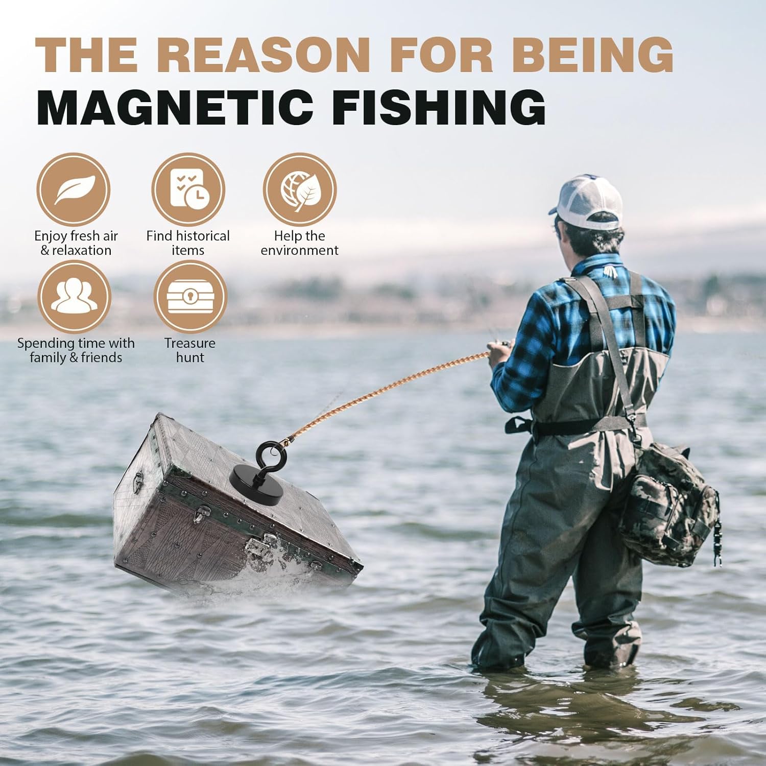 Neosmuk Magnet Fishing Kit, 800lb+ Heavy Duty Black Fishing Magnet with Rope, Strong Neodymium Rare Earth Magnets for Underwater Retrieving, Large Powerful Magnets for Salvage and Treasure Hunting