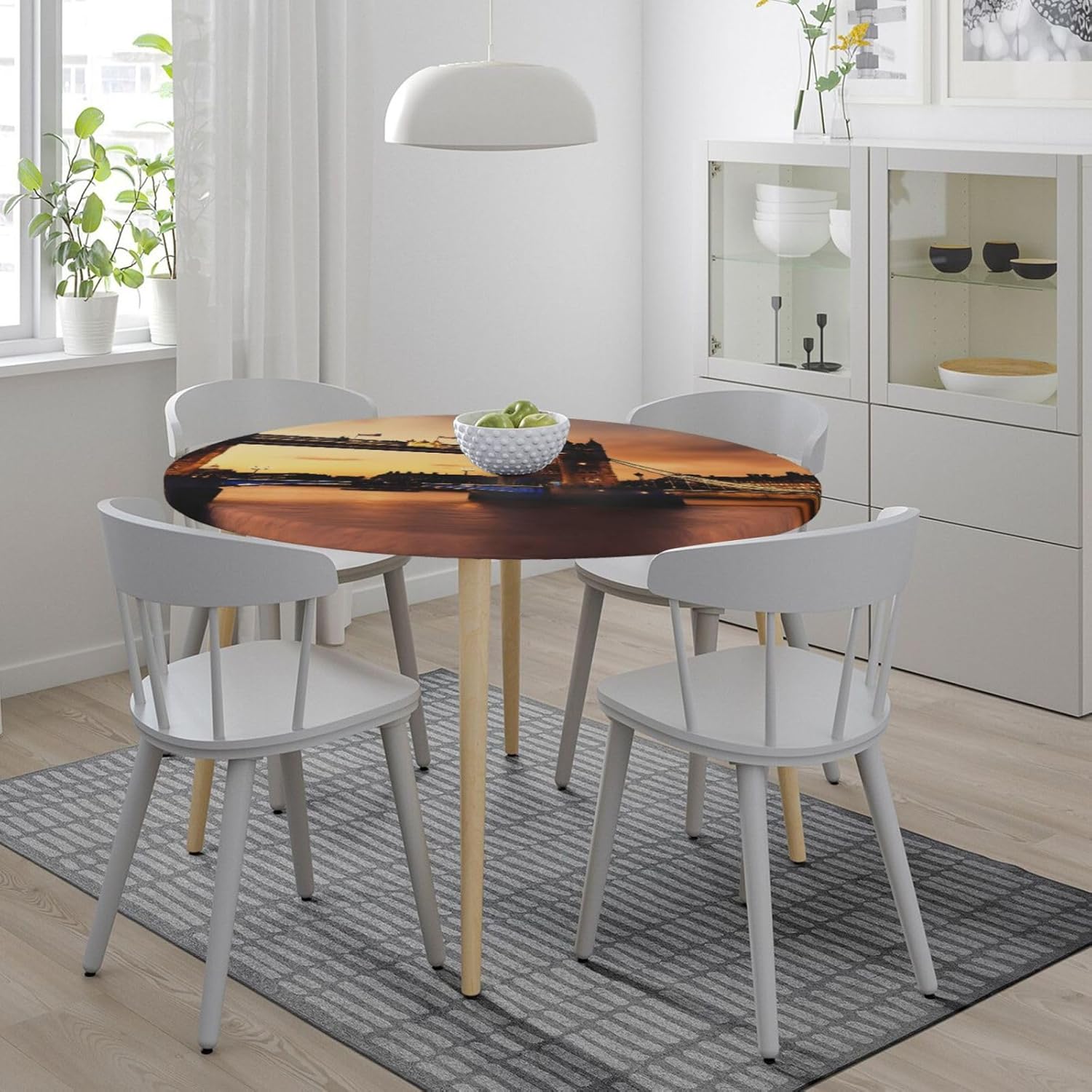 I Love London Print Outdoor Patio Kitchen Decor Supplies Wipeable Round Table Cloth for Indoor Outdoor