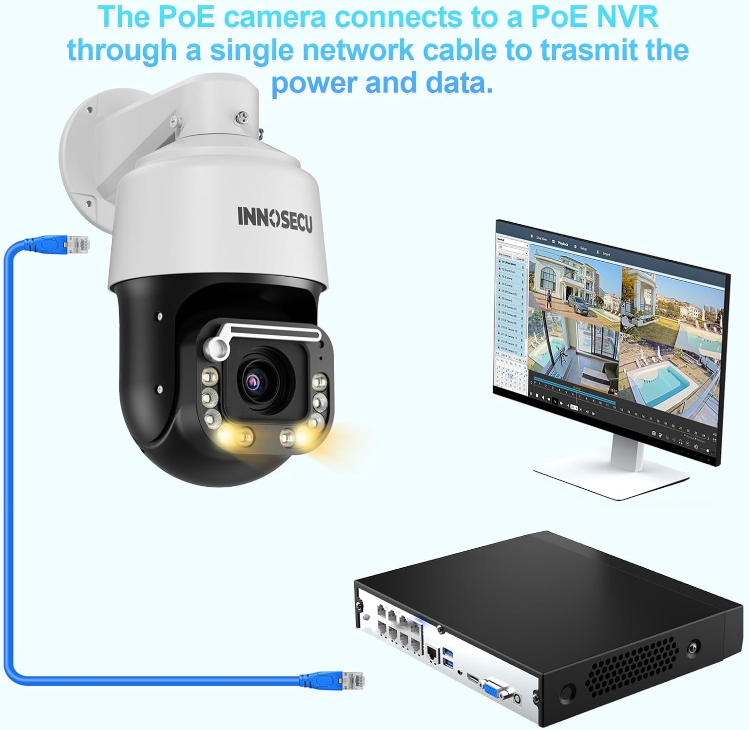 6MP PTZ POE Camera, Auto Human Tracking Dome Camera, Pan 360ｰ, Tilt-15ｰ ~ 90ｰ, 20X Optical Zoom Lens, Smart Dual Light Color Night Vision, Two-Way Audio, Human/Vehicle Detection, INP6ZDP420-Z