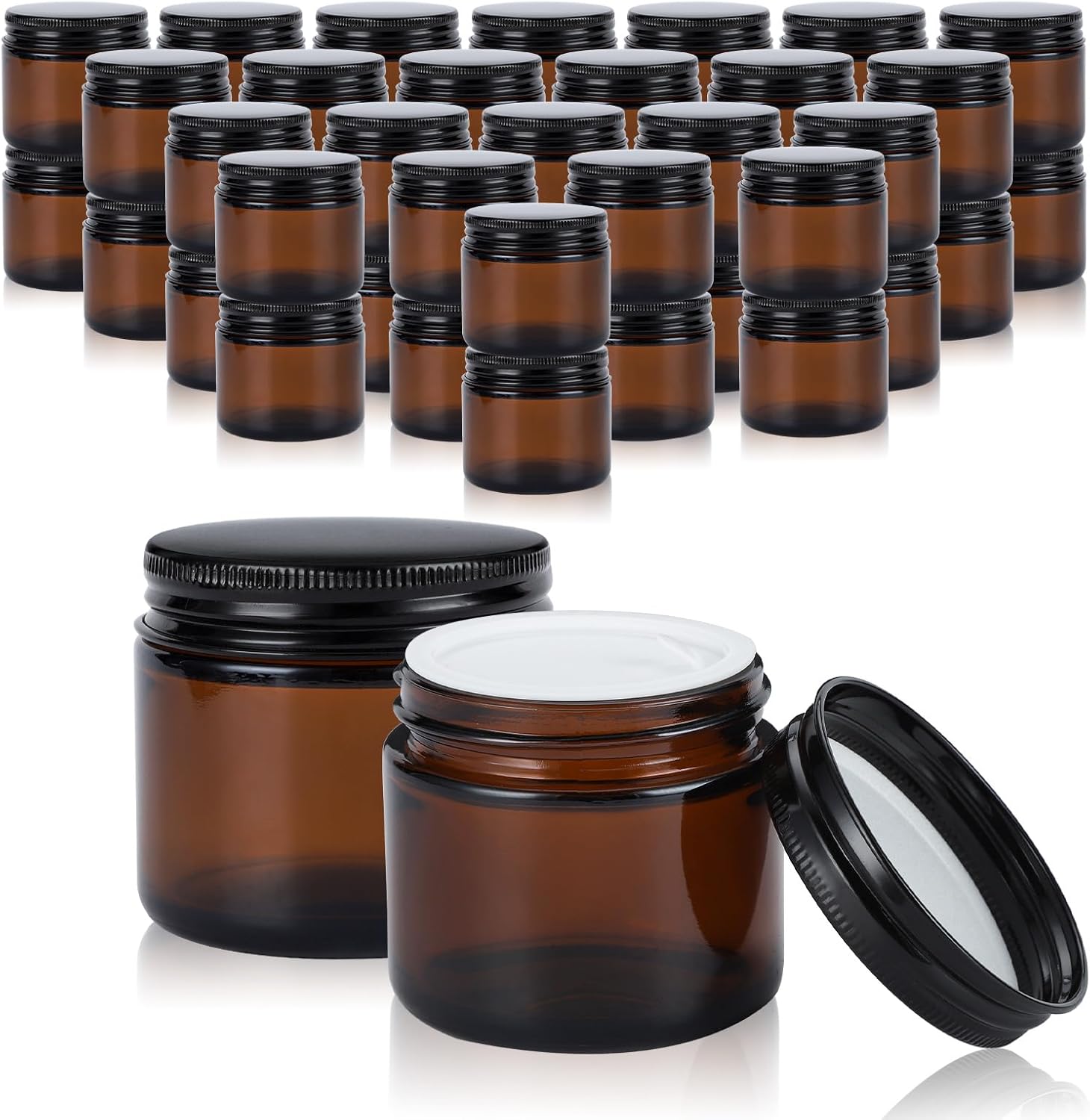 4oz Amber Glass Jars with Lids - 24 Pack Cosmetic Containers for Travel, Cream & Lotion