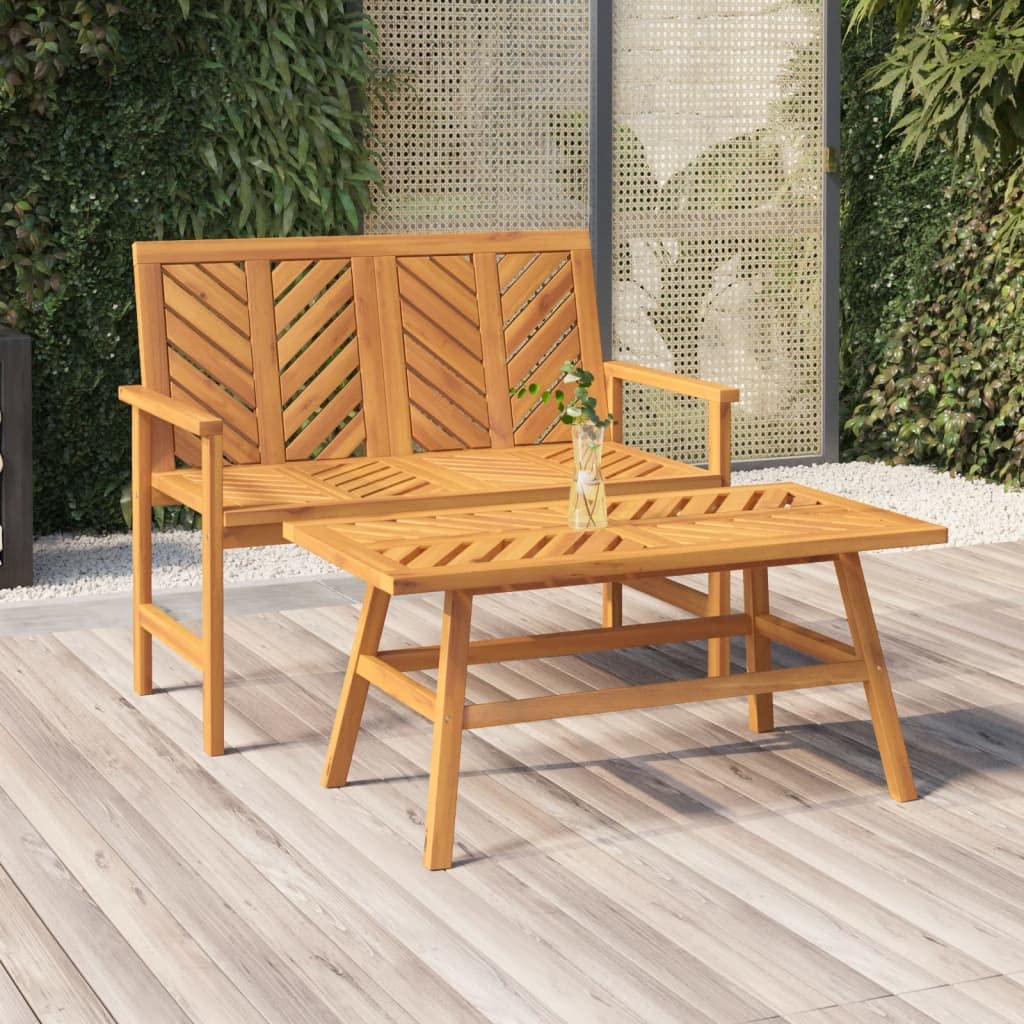 KCCKOM 2 Piece Patio Lounge Set Solid Wood Acacia,Acacia Wood Patio Lounge Set Comfortable Seating with Chevron Pattern Patio Furniture, Outdoor Seating