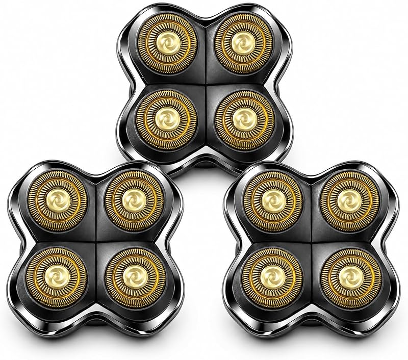 Cabeça de reposição dourada com 4 cabeças compatível com Skull Shaver Pitbull/Palm, pacote com 3