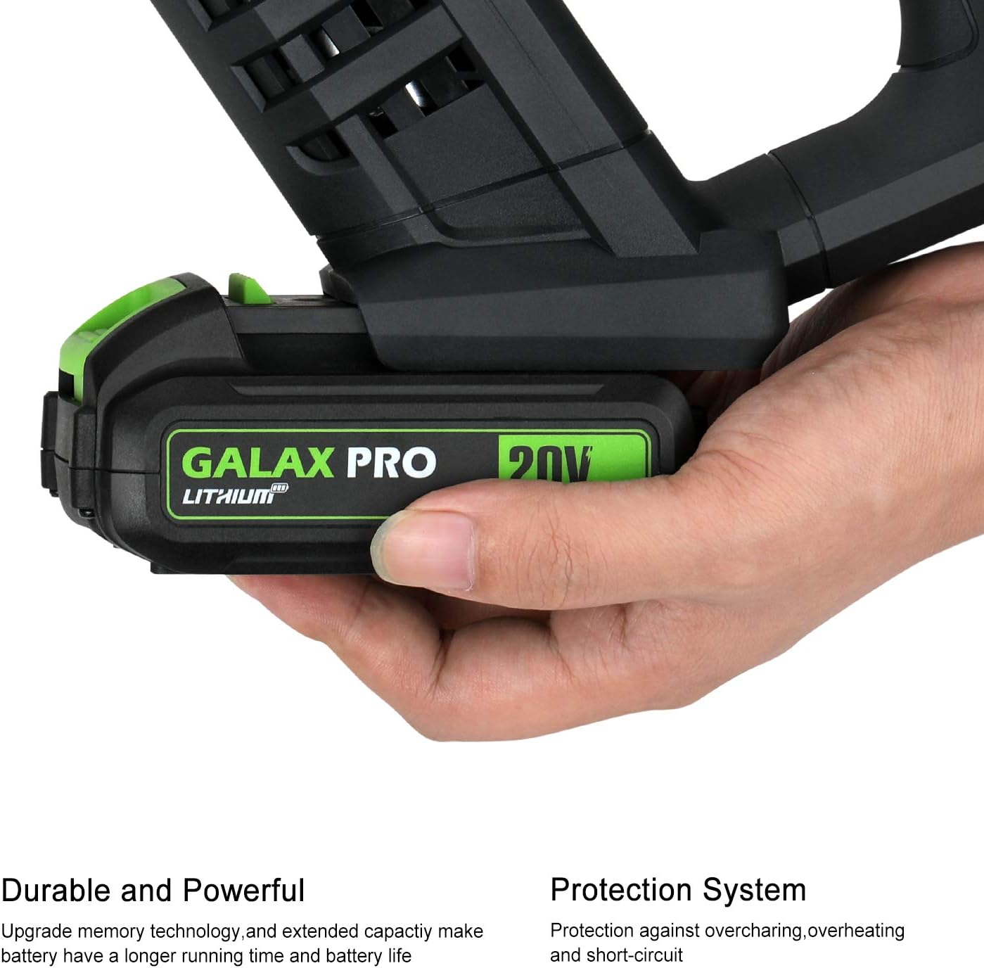 GALAX PRO 20V battery inserted into a cordless power tool