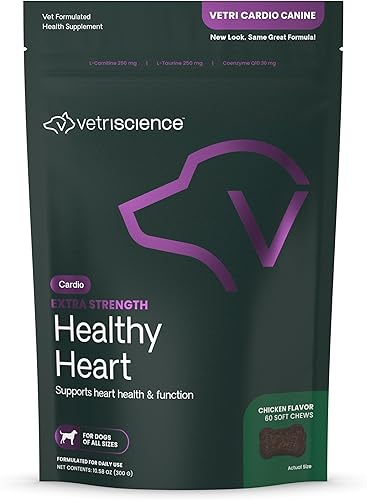 VetriScience Vetri - Suplemento cardiovascular saludable extra fuerte para perros, suplemento de apoyo cardíaco con taurina, carnitina, CoQ10,