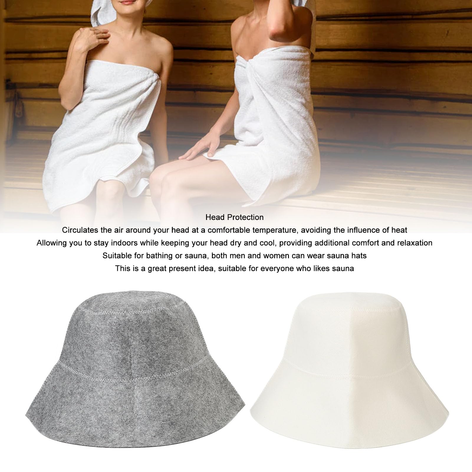 Chapeau de Sauna Anti-chaleur, 2 Pièces, Gris et Blanc