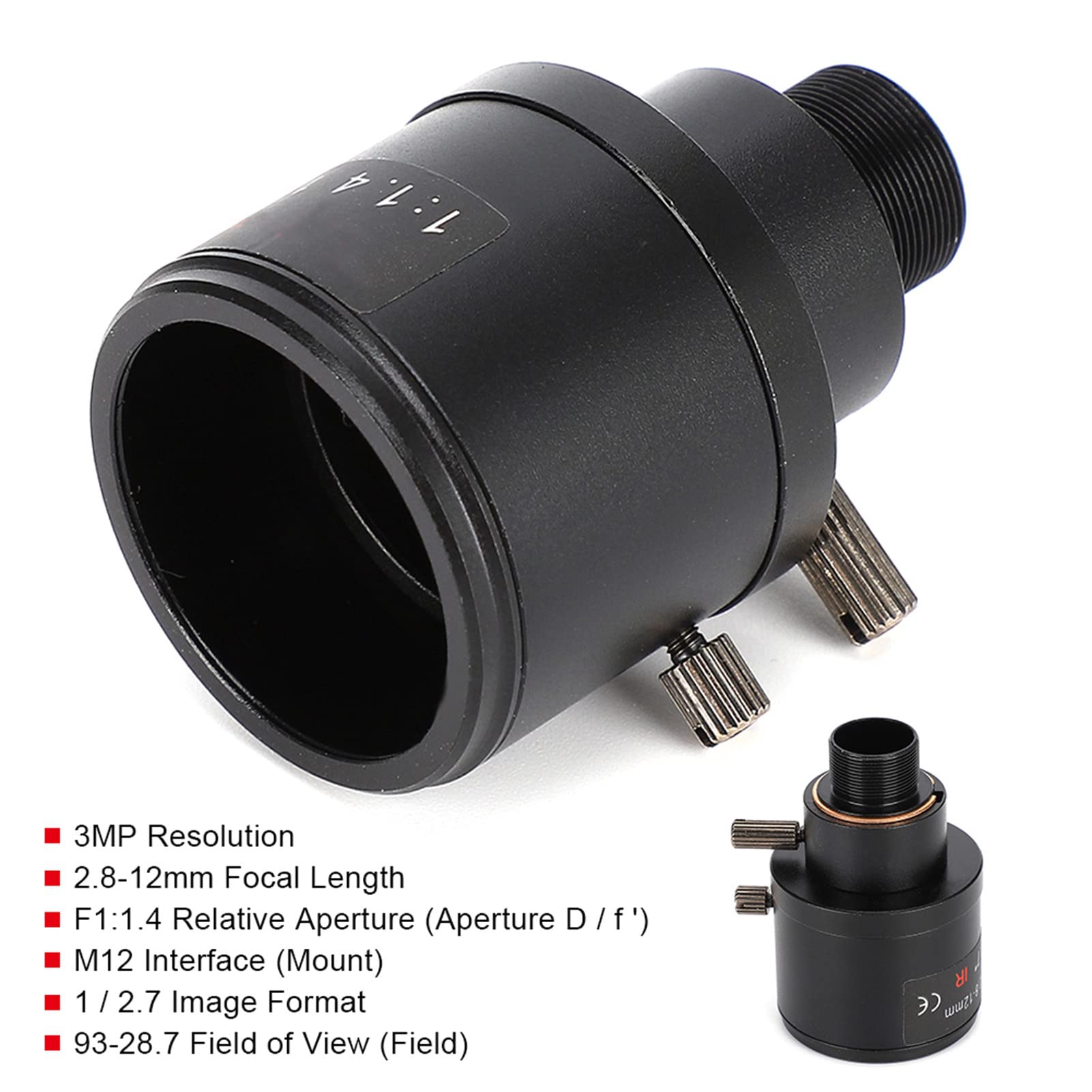 Obiettivo della Scheda CCTV Zoom Regolabile Manualmente con Obiettivo per Telecamere di Sicurezza a Lunghezza Focale 2,8 12 Mm Interfaccia di Montaggio M12 Obiettivo