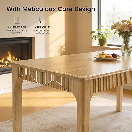 Miniatura 4 de Mesa de comedor de madera maciza de 31.5 pulgadas, moderna mesa rectangular de madera real, diseño acanalado de mediados de siglo para el hogar,