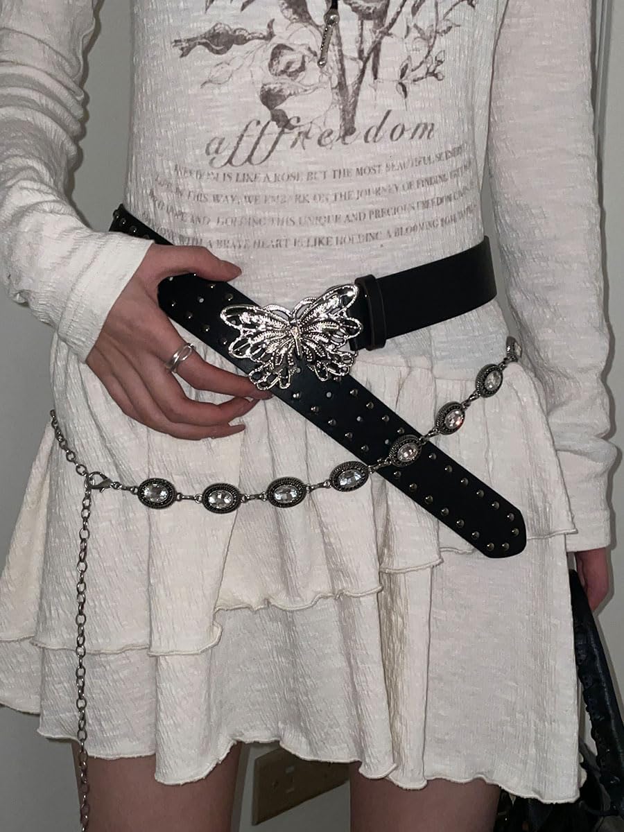 Women Western Belt Silver Buckle Leather Belt for Jeans Pants Cowgirls Cowboys Waist Belts for Men - Image 4