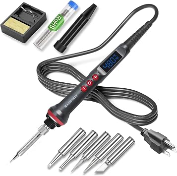 Soldering Iron Kit, 90W Adjustable Temp 180-480C Soldering Iron with LED Display, 9-in-1 Soldering Gun Kit, Includes 5 Tips, Solder Wire, Stand, Precision Tools for Electronics and Welding Repairs