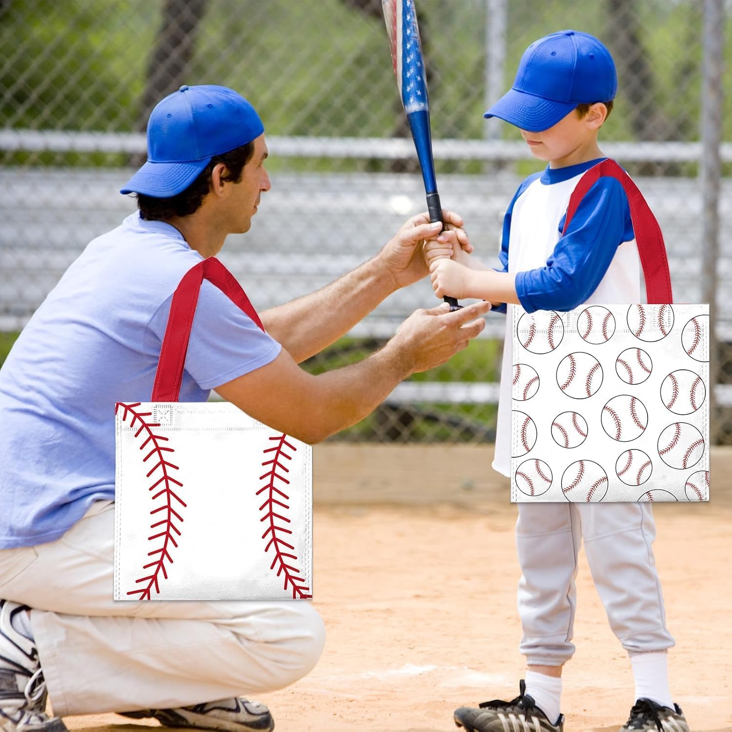 kaixiaoru 20Pcs Baseball Goodie Bags Non Woven Baseball Bags for Snacks Party Favor Bags for Sports Birthday Supplies (8.66x8.66 Inch)