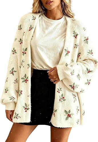 Christmas Cardigan for Women Fall Holiday Bell Open Front Sweaters Gray