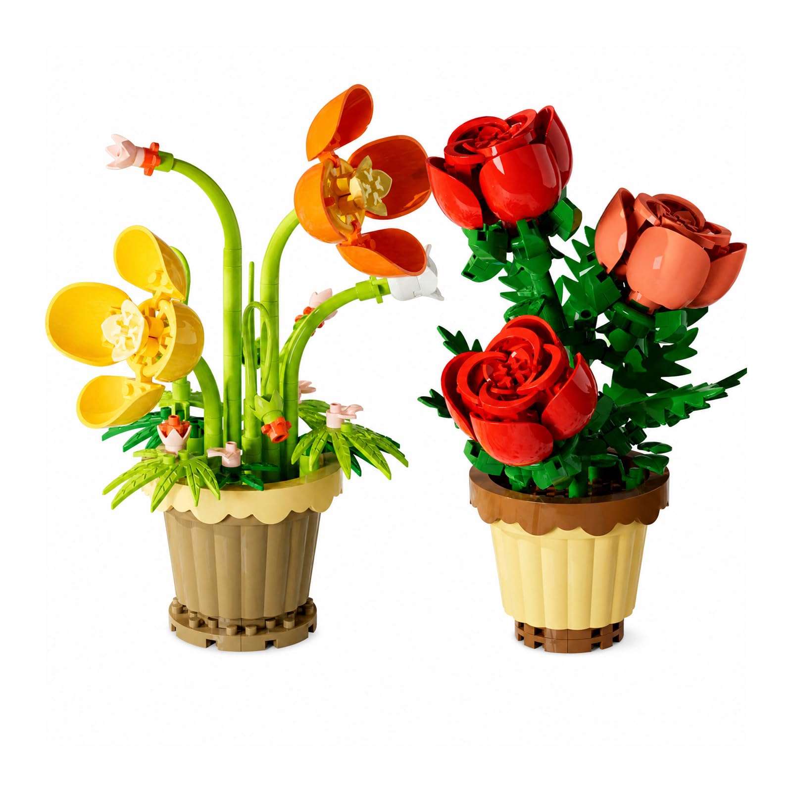 2Pack Building Blocks,240Pcs 127Pcs Realistic Rose Poppy Flower Bricks Set