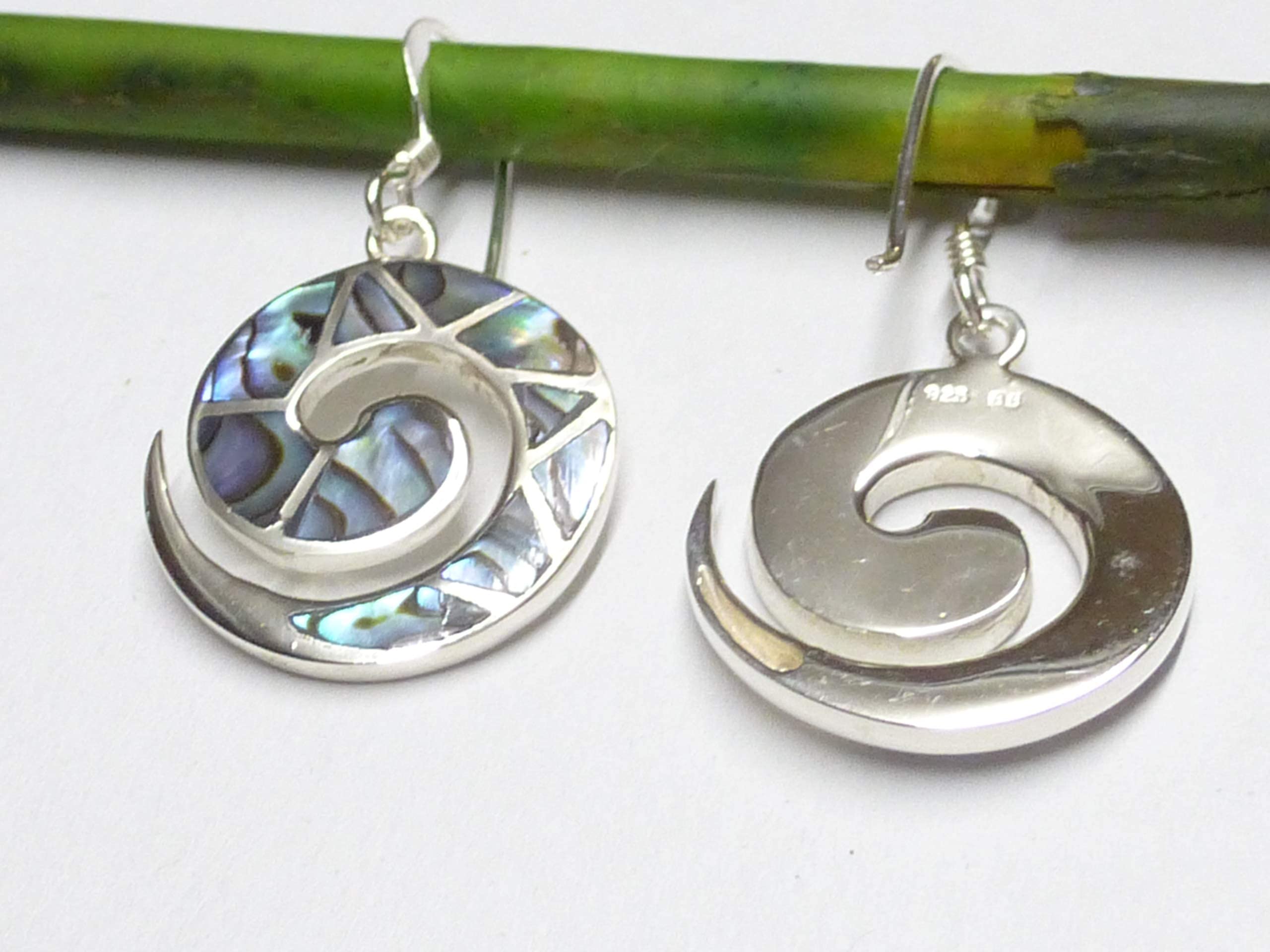 Orecchini a spirale con conchiglia di abalone, in argento Sterling 925, da donna, con confezione regalo